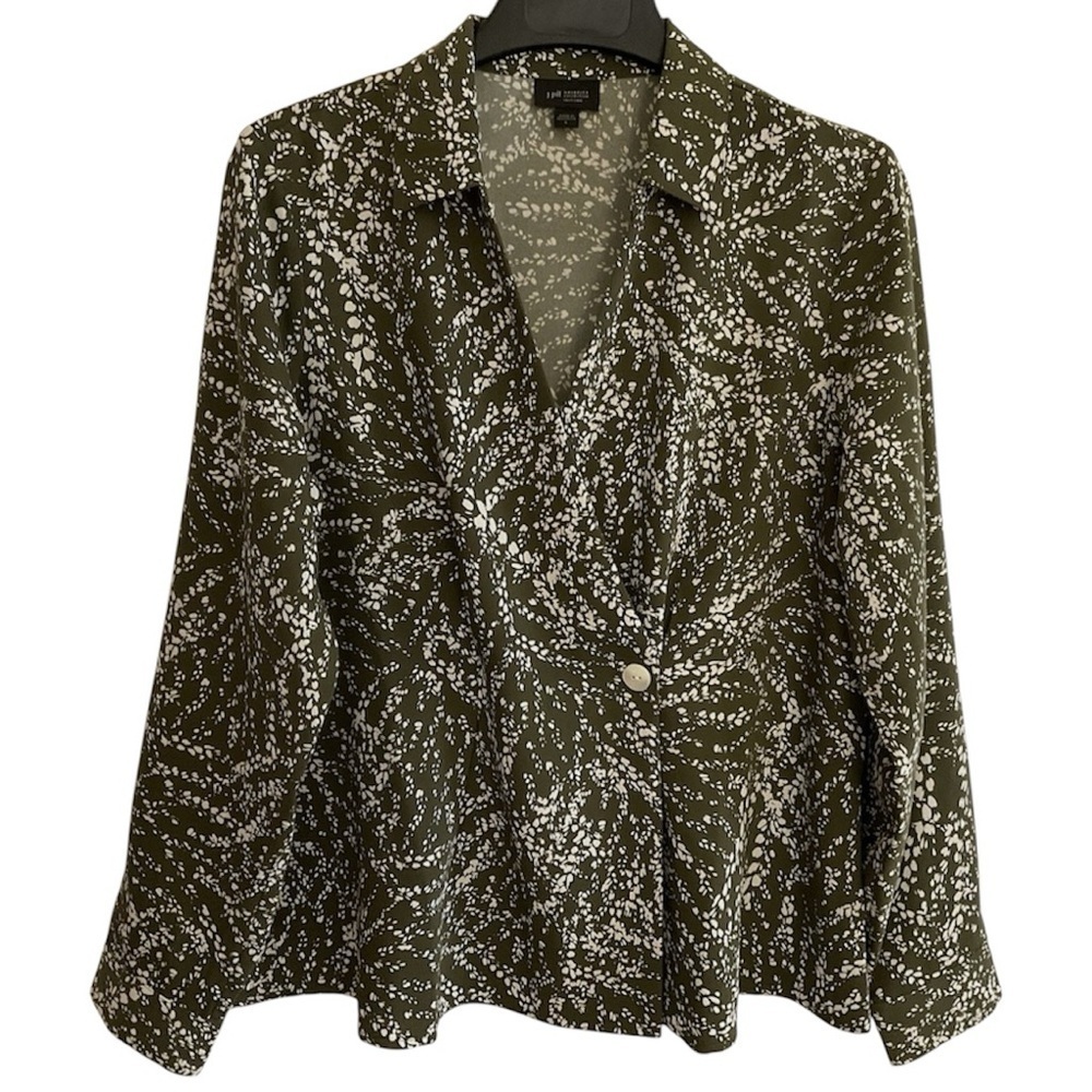 J. Jill Wearever Green White Floral Print Long Sleeve Wrap Top Women’s Size 3X